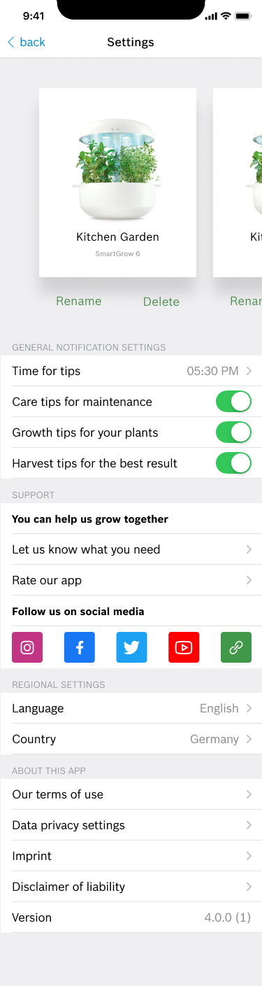 Garage overview screen
